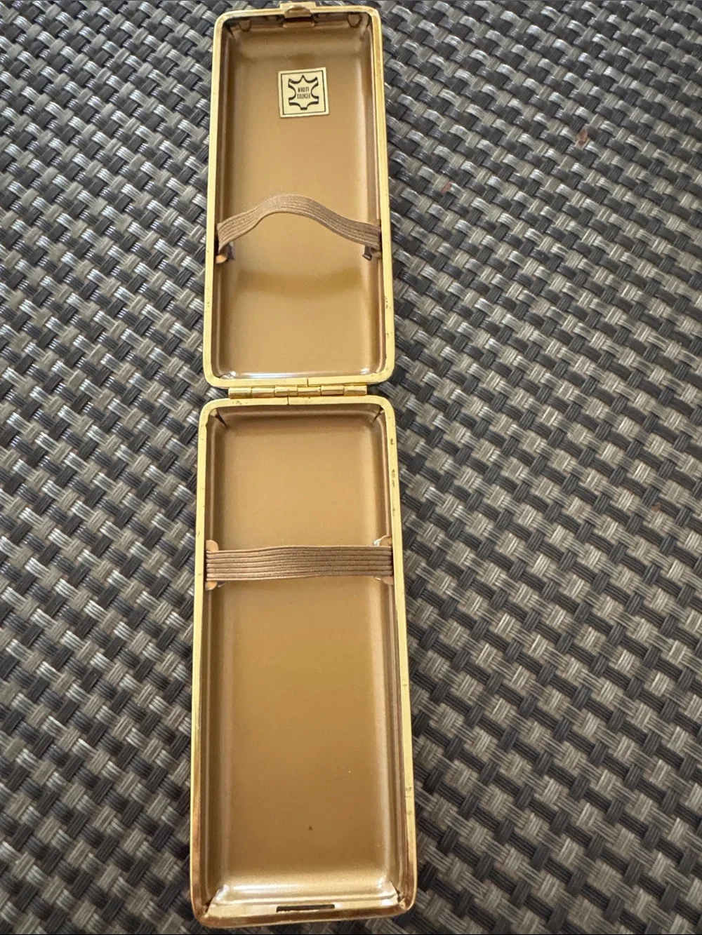 Beautiful Vintage Made In Germany Black Leather and Gold Trim Cigarette Case.
